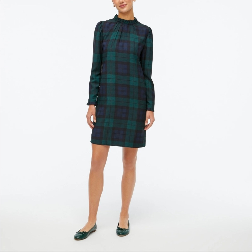 JCREW blackwatch plaid ruffle shift dress